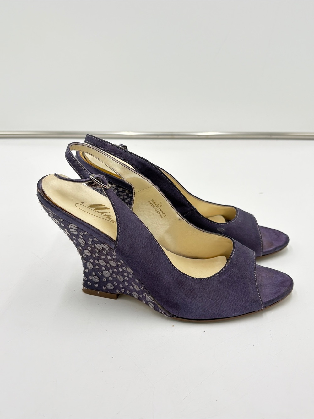 Vintage Fairycore Purple Sequin Wedge Slingback Peep Toe Michaelangelo Size 7.5